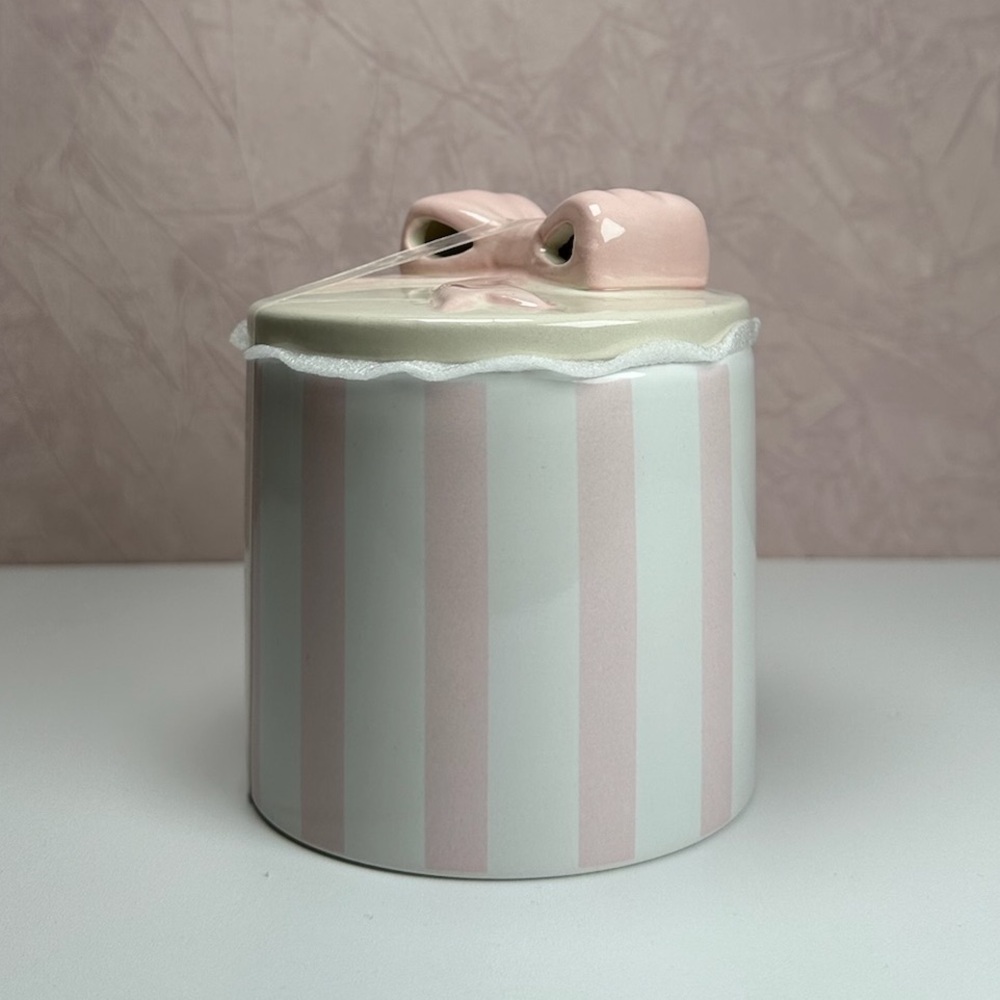 Striped Ceramic Jar with Pink Bow Lid - Picture 3 of 16